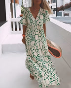 Soraya | V-Neck Maxi Dress with Abstract Print for Women