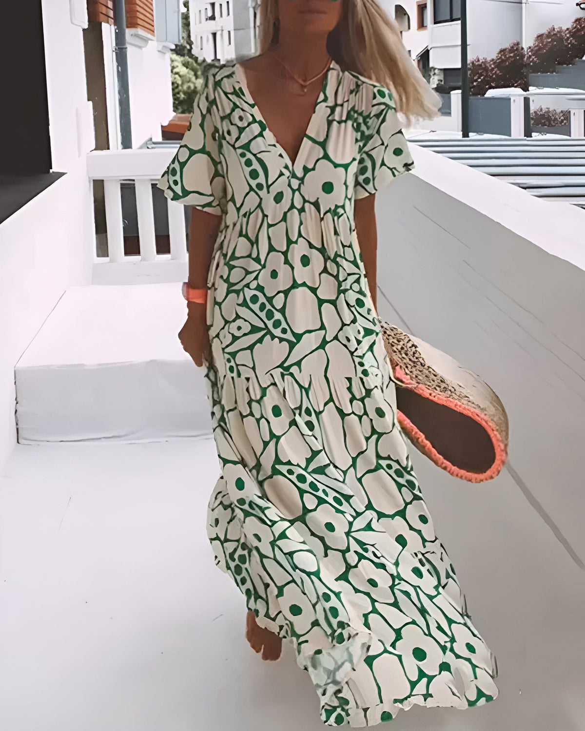 Soraya | V-Neck Maxi Dress with Abstract Print for Women