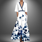 Adelaide | V-Neck Floral Print Maxi Dress with Three-Quarter Sleeves for Women