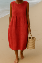 Alba | A-Line Midi Dress with Embroidery for Women