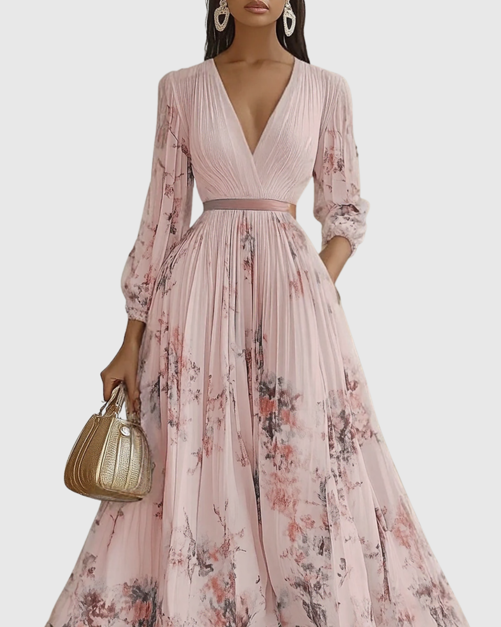 Godiva | Pleated Maxi Dress with V-Neck for Women