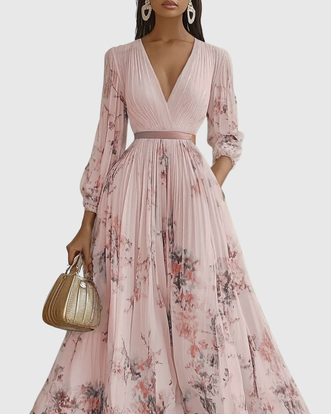 Godiva | Pleated Maxi Dress with V-Neck for Women