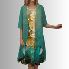 Eloïse | Floral Print Midi Dress with Layered Cardigan for Women