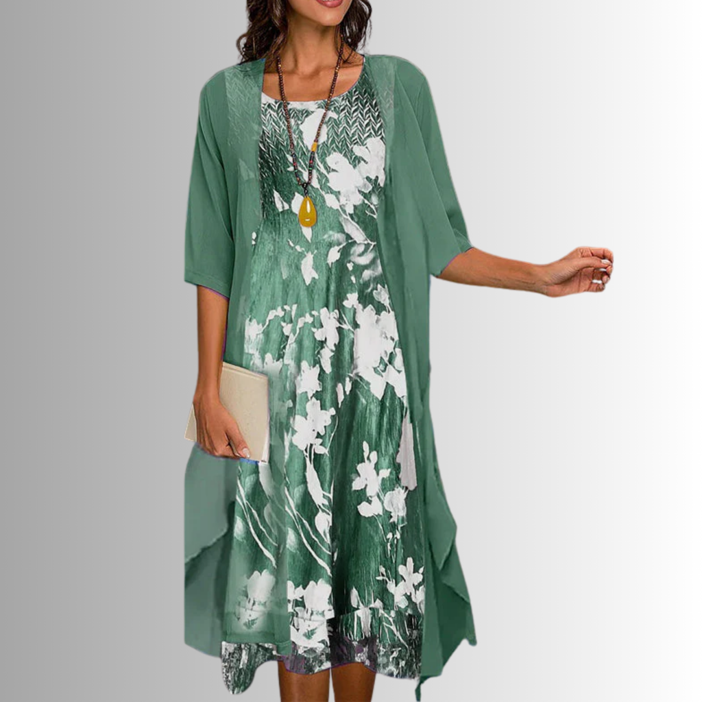 Eloïse | Floral Print Midi Dress with Layered Cardigan for Women