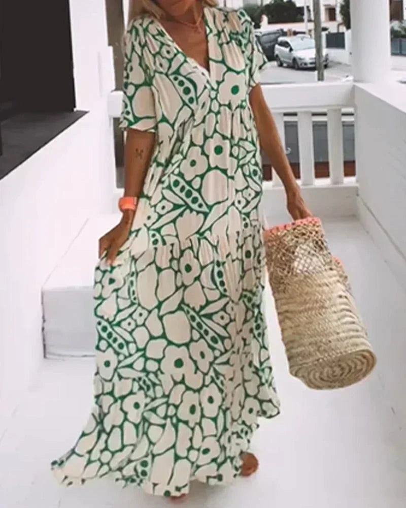 Soraya | V-Neck Maxi Dress with Abstract Print for Women