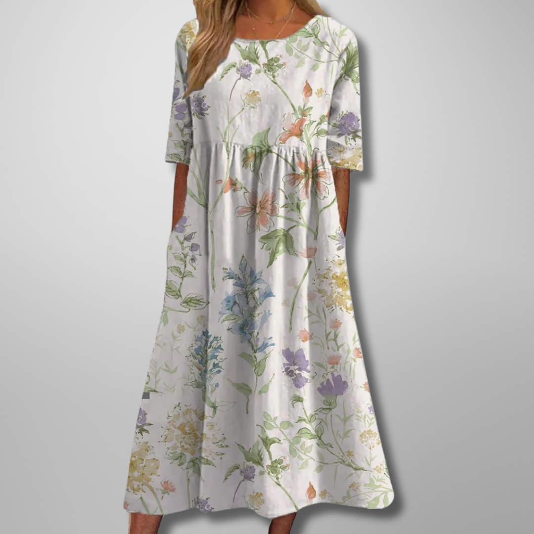 Idalia | Floral Midi Dress with Short Sleeves for Women