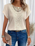 Leontine | Crochet Blouse with Crew Neck and Short Sleeves for Women