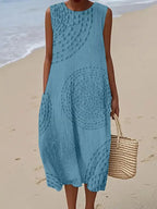 Autumn | Embroidered Sleeveless A-Line Midi Dress for Women