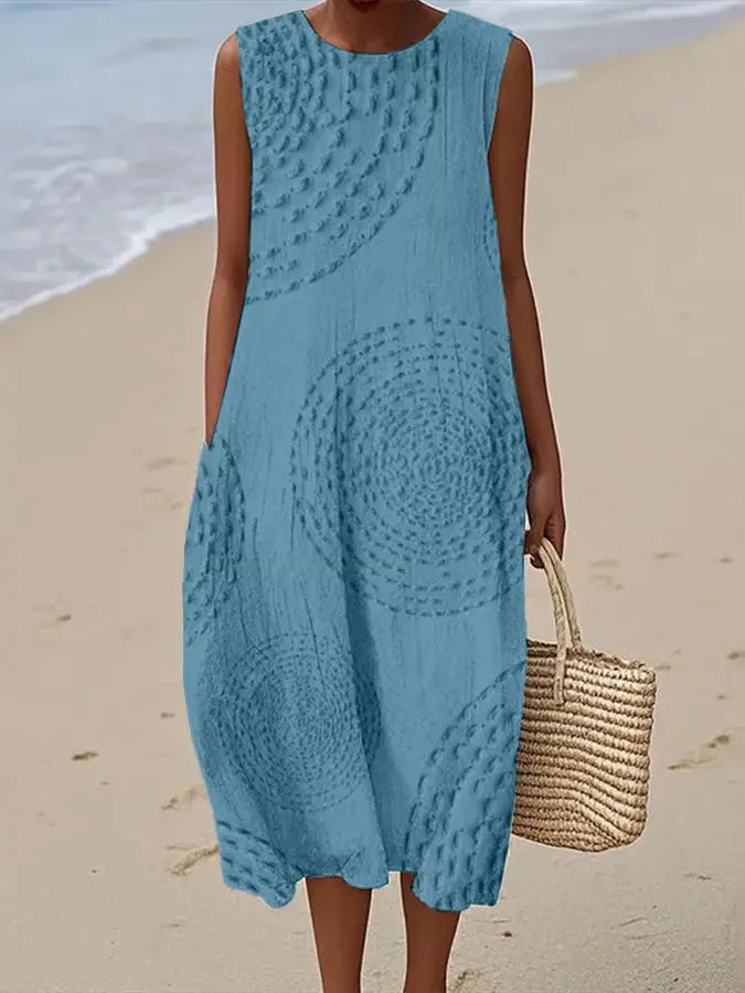 Autumn | Embroidered Sleeveless A-Line Midi Dress for Women