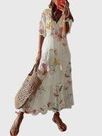 Amalia | Ikat Midi Dress with V-Neck for Women
