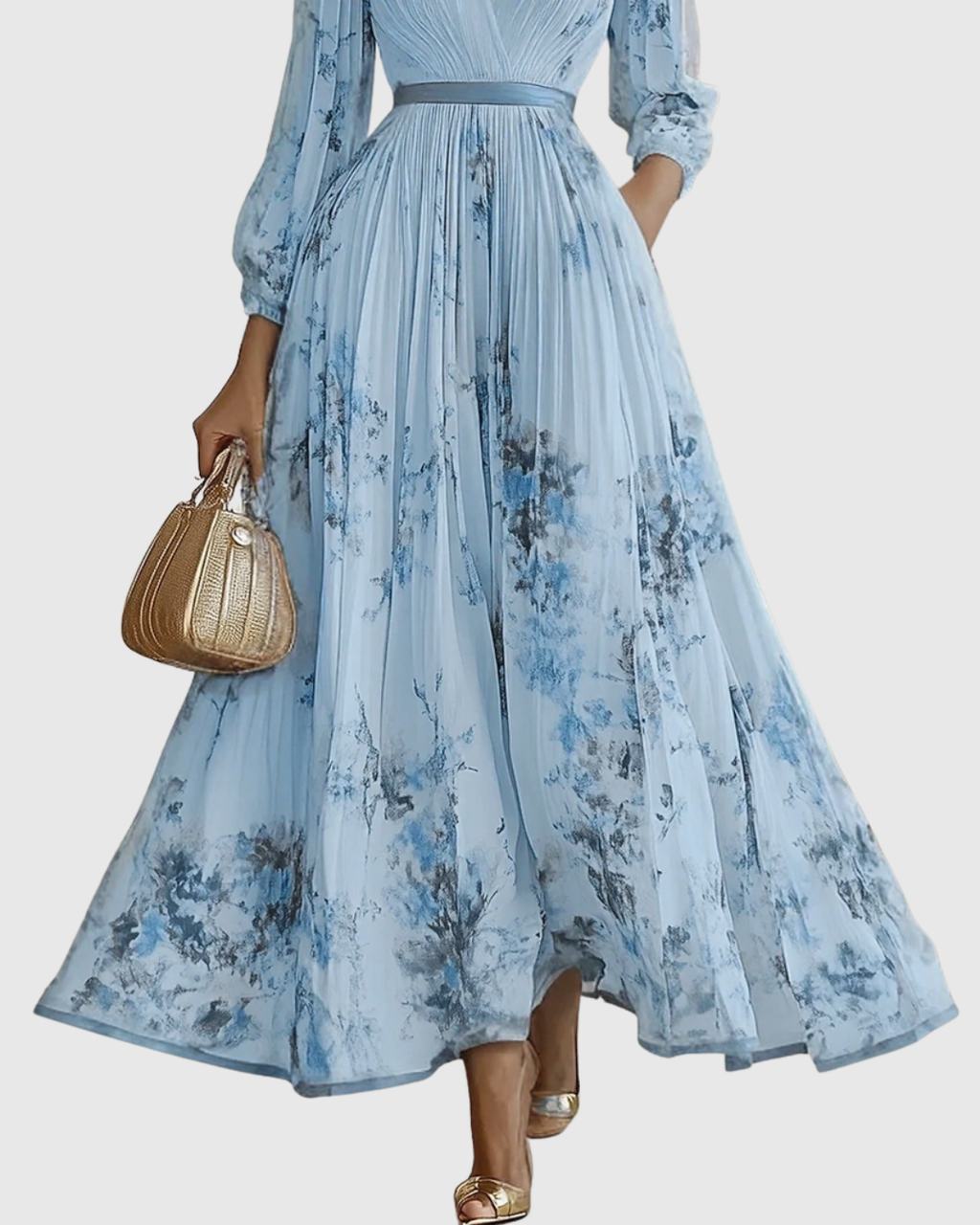 Godiva | Pleated Maxi Dress with V-Neck for Women