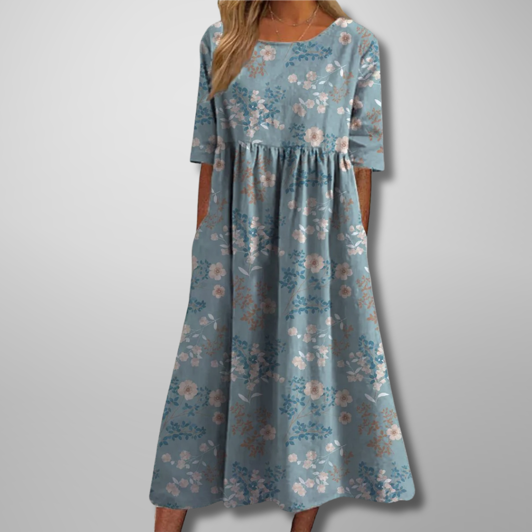 Idalia | Floral Midi Dress with Short Sleeves for Women
