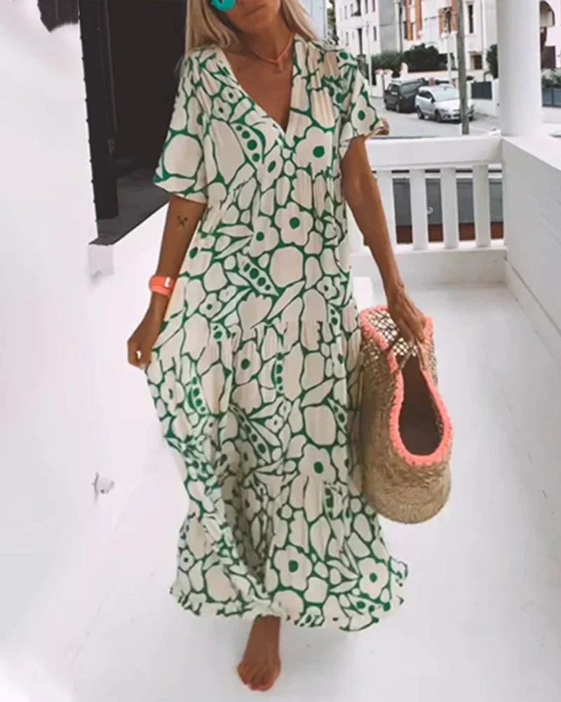 Soraya | V-Neck Maxi Dress with Abstract Print for Women