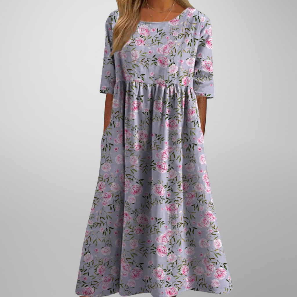 Idalia | Floral Midi Dress with Short Sleeves for Women
