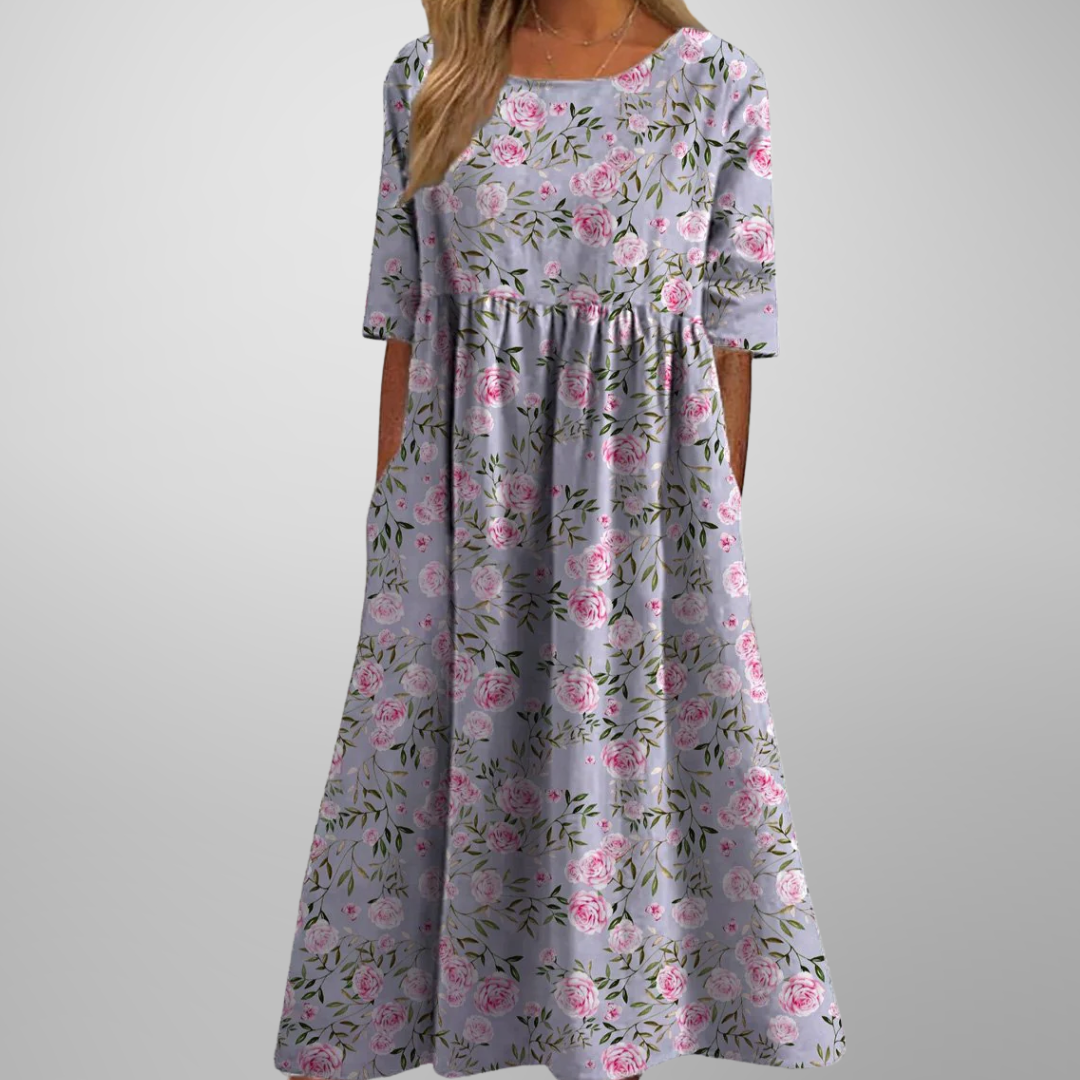 Idalia | Floral Midi Dress with Short Sleeves for Women