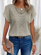 Leontine | Crochet Blouse with Crew Neck and Short Sleeves for Women