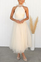 Catalina | Tulle Wedding Guest Halterneck A-Line Midi Dress for Women