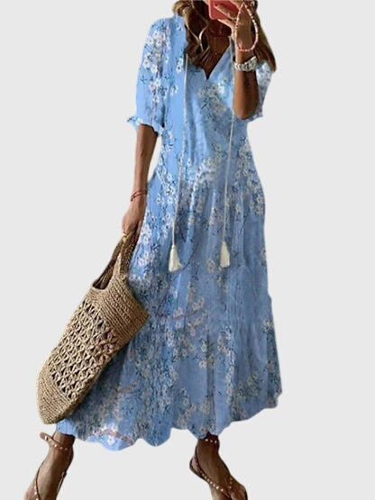 Amalia | Ikat Midi Dress with V-Neck for Women