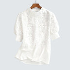 Maxine | Short Sleeve Stand Collar Lace Blouse for Women