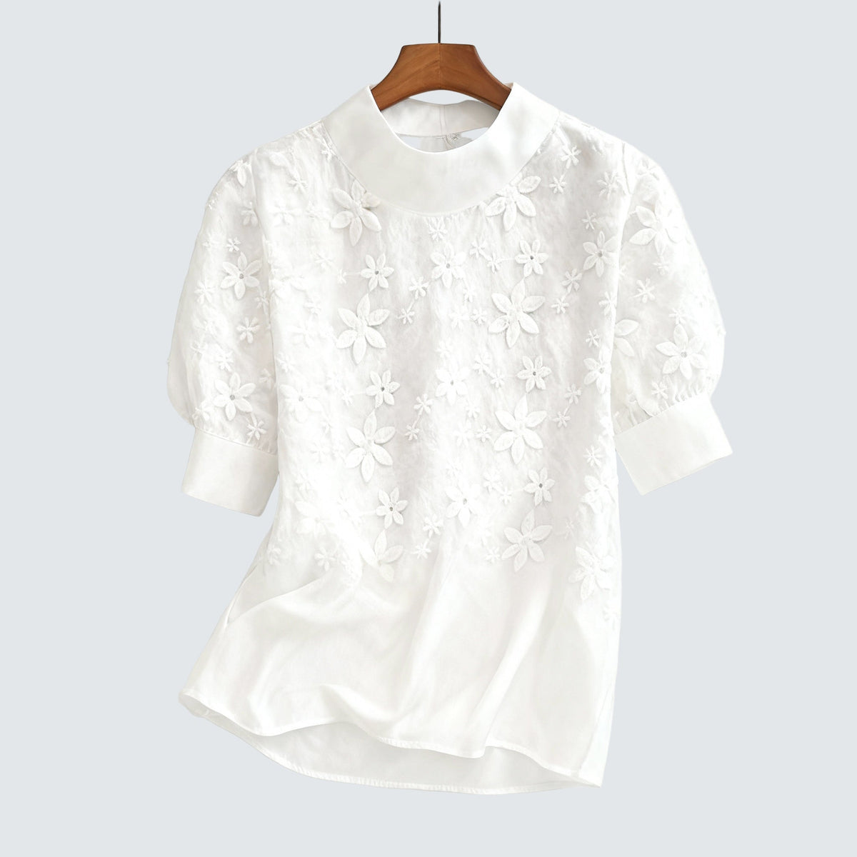 Maxine | Short Sleeve Stand Collar Lace Blouse for Women