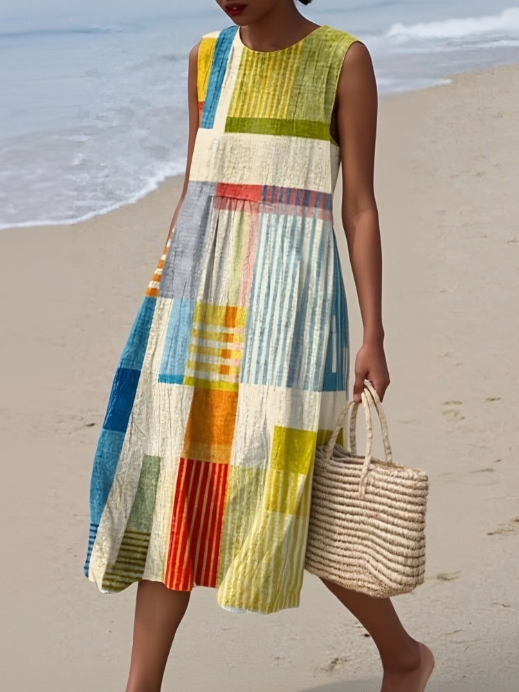 Amelia | Sleeveless A-Line Geometric Midi Dress for Women