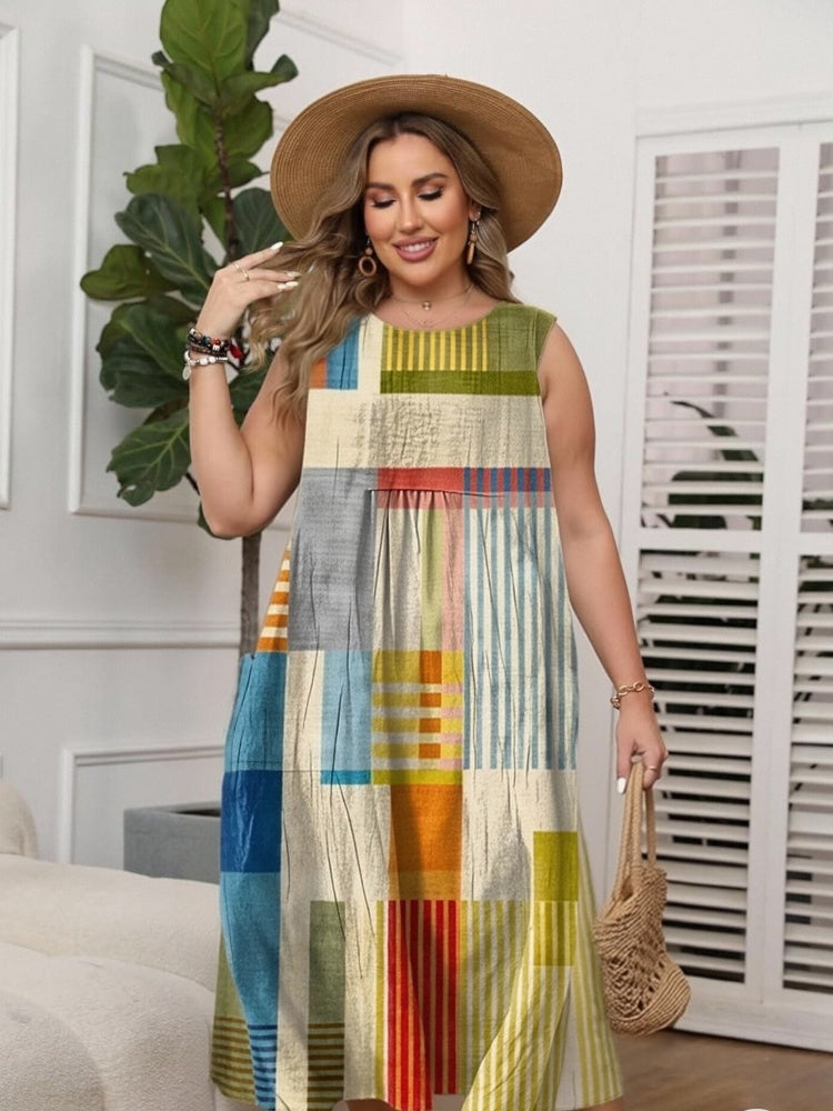 Amelia | Sleeveless A-Line Geometric Midi Dress for Women