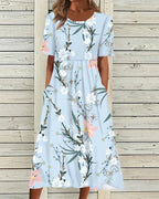 Louise | Floral A-Line Midi Dress with Short Sleeves for Women