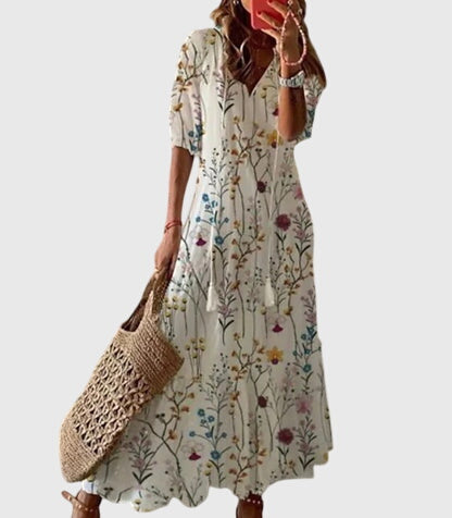 Amalia | Ikat Midi Dress with V-Neck for Women