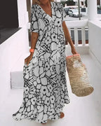 Soraya | V-Neck Maxi Dress with Abstract Print for Women