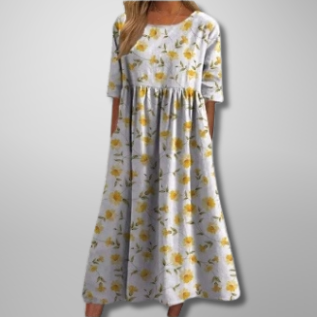 Idalia | Floral Midi Dress with Short Sleeves for Women