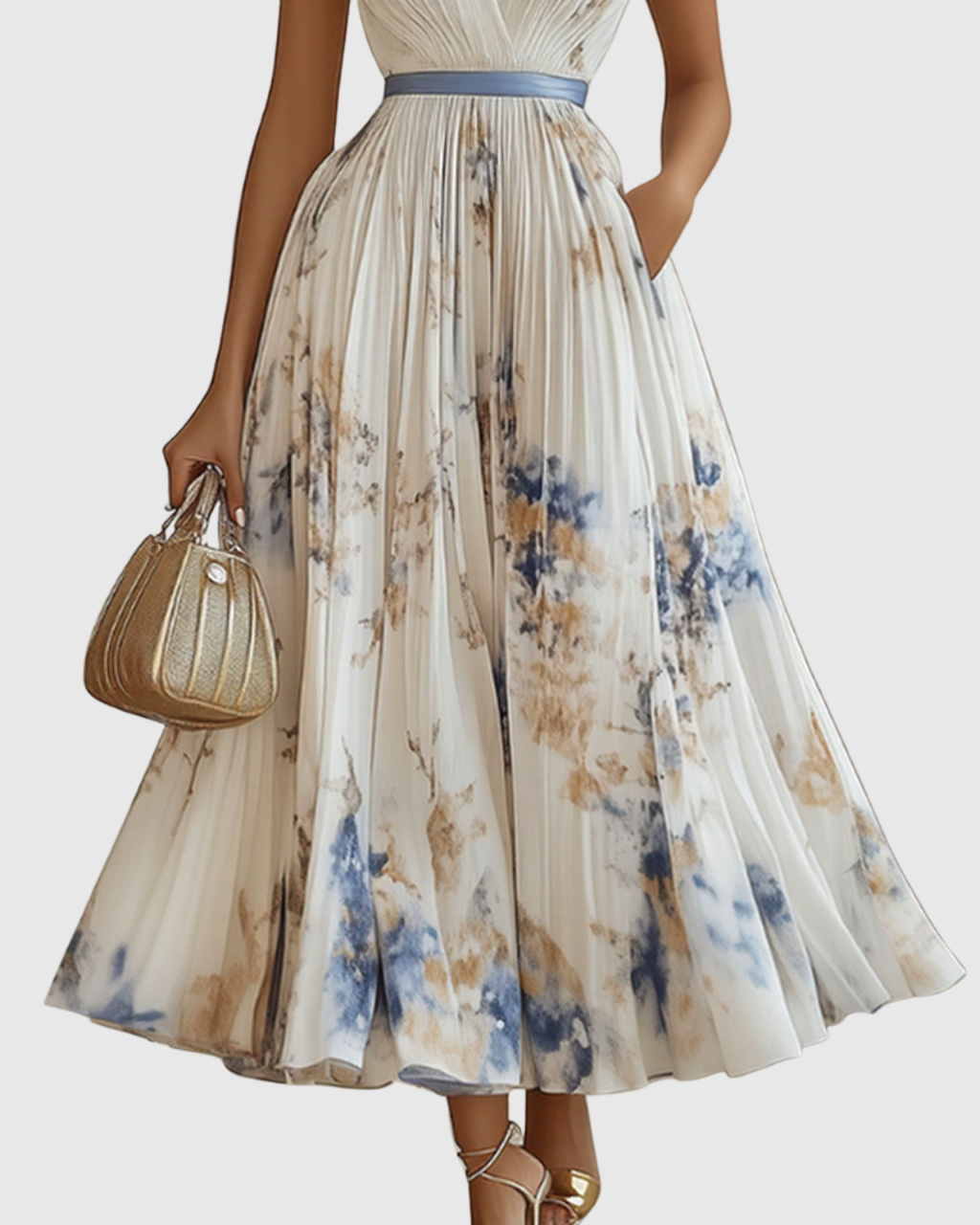 Godiva | Pleated Maxi Dress with V-Neck for Women