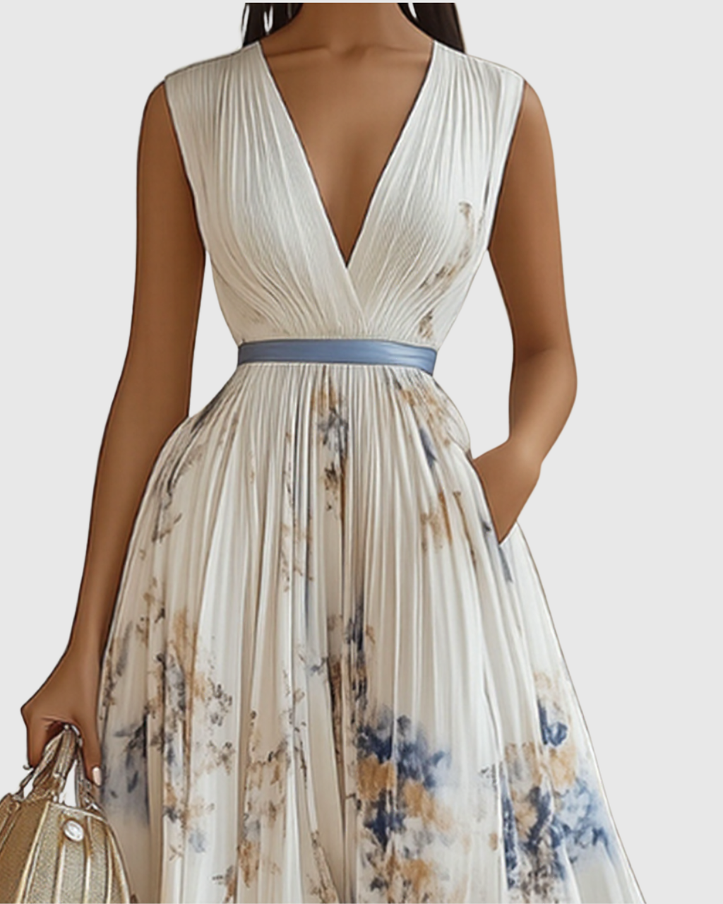 Godiva | Pleated Maxi Dress with V-Neck for Women