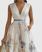 Godiva | Pleated Maxi Dress with V-Neck for Women