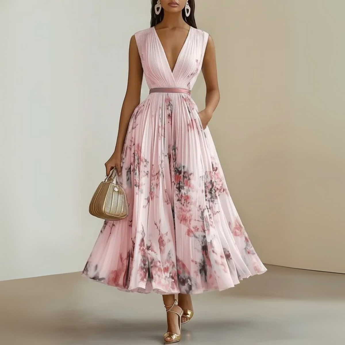Ismeria | Pleated Sleeveless Maxi Dress for Women