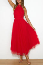 Catalina | Tulle Wedding Guest Halterneck A-Line Midi Dress for Women