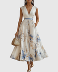 Godiva | Pleated Maxi Dress with V-Neck for Women