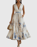 Godiva | Pleated Maxi Dress with V-Neck for Women