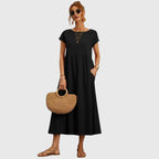 Sharon | A-Line Midi Dress with Short Sleeves for Women