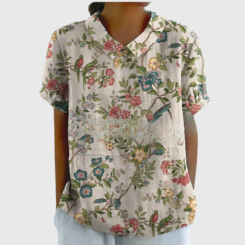 Jenna | V-Neck Short Sleeve Floral Blouse for Women