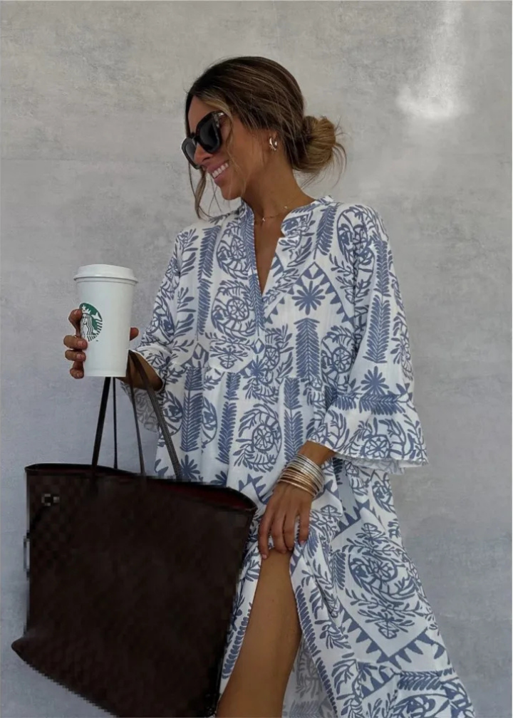 Winnie | Oversized Printed Midi Shirt Dress for Women