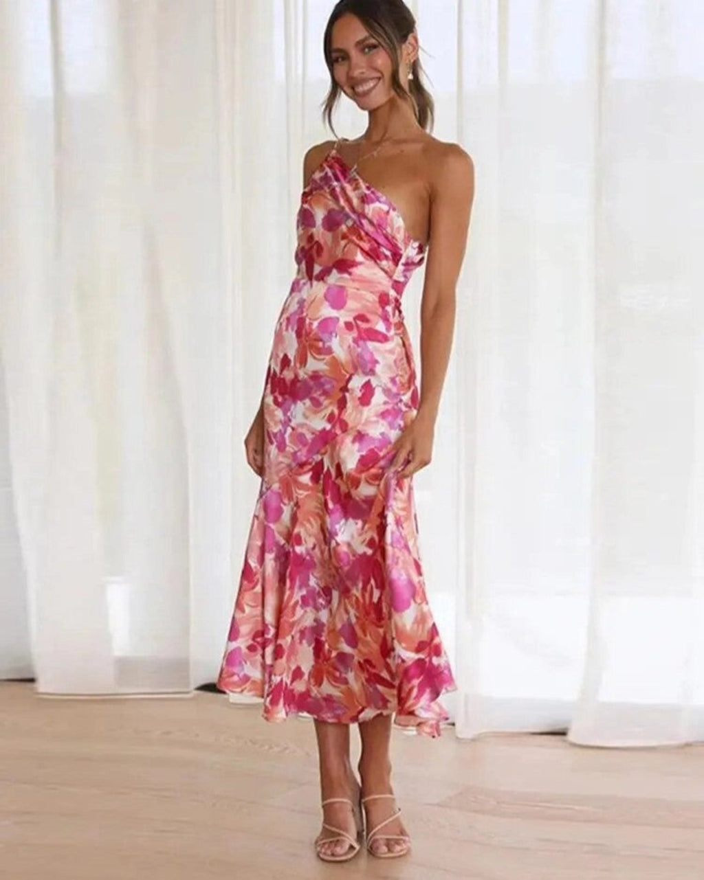Maira | Floral One-Shoulder Asymmetrical Maxi Dress for Women