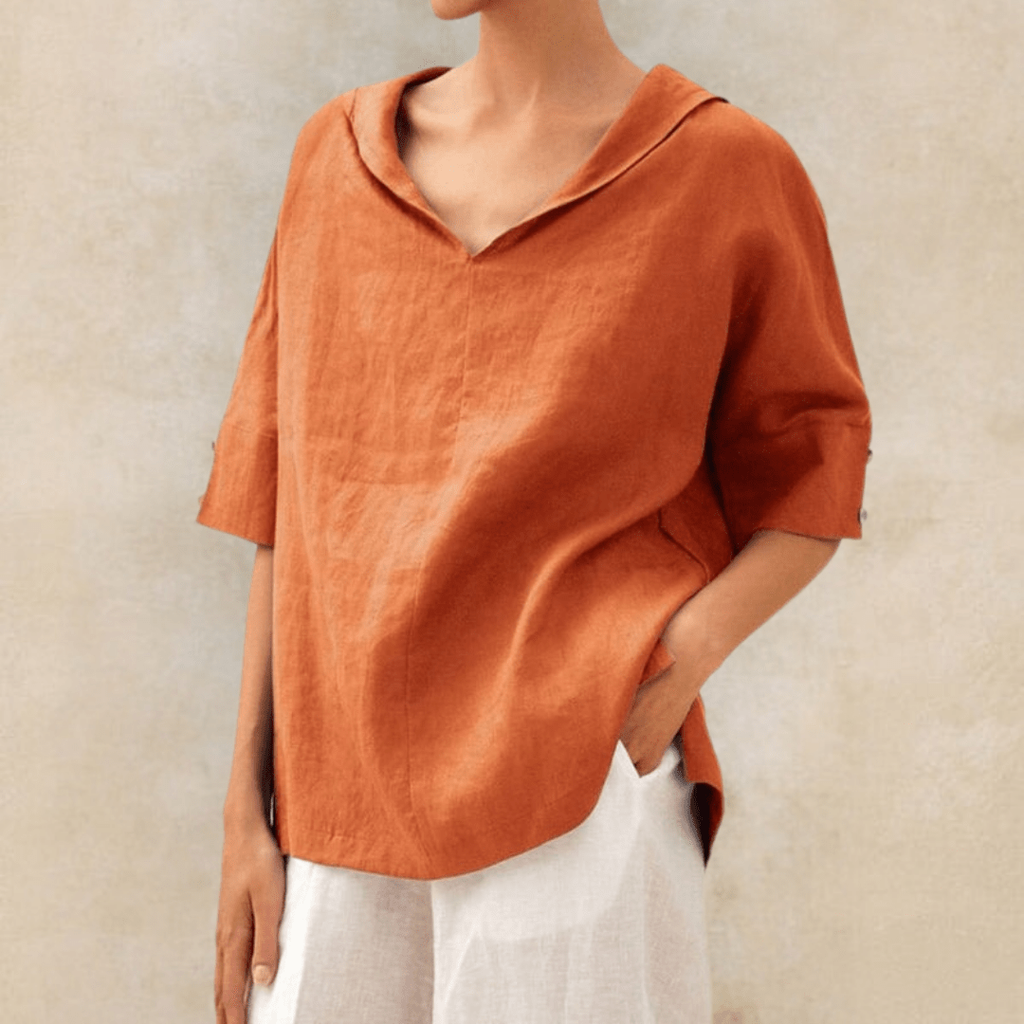 Kennedy | Linen V-Neck Hooded Tunic Top for Women