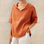 Kennedy | Linen V-Neck Hooded Tunic Top for Women