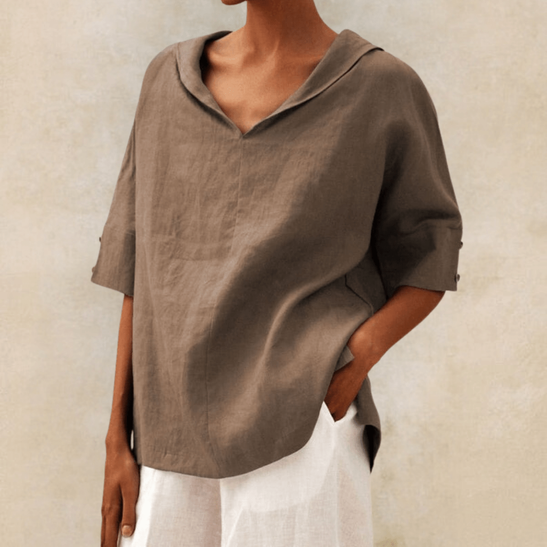 Kennedy | Linen V-Neck Hooded Tunic Top for Women