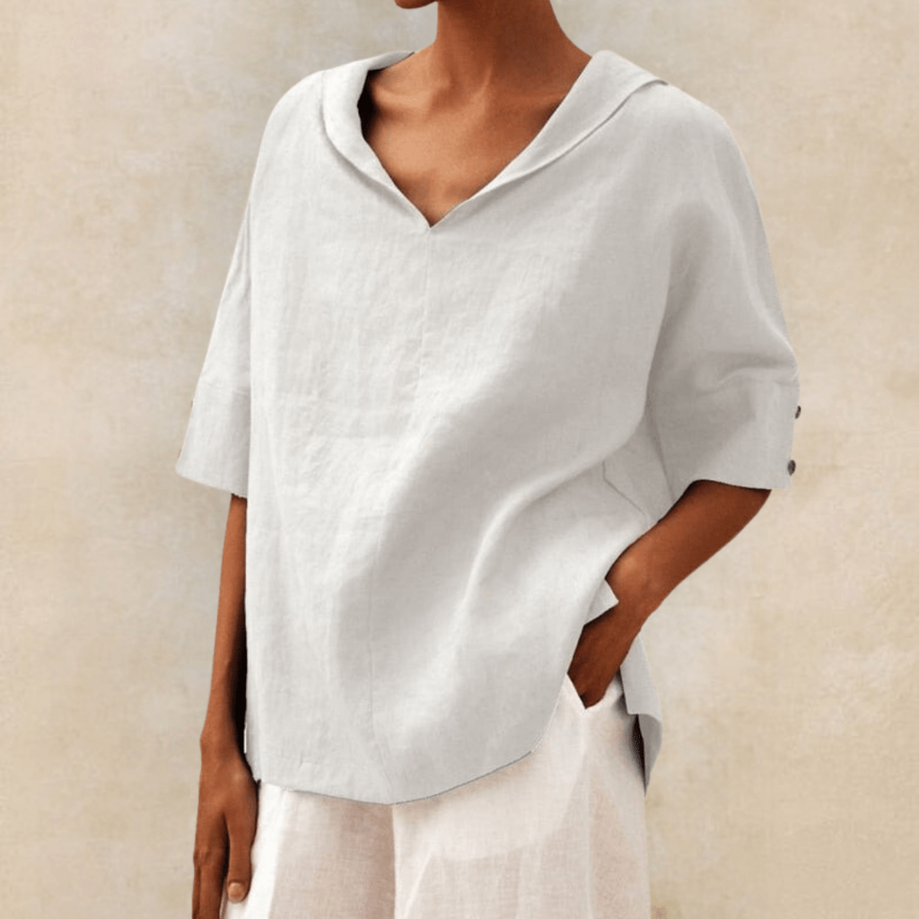 Kennedy | Linen V-Neck Hooded Tunic Top for Women