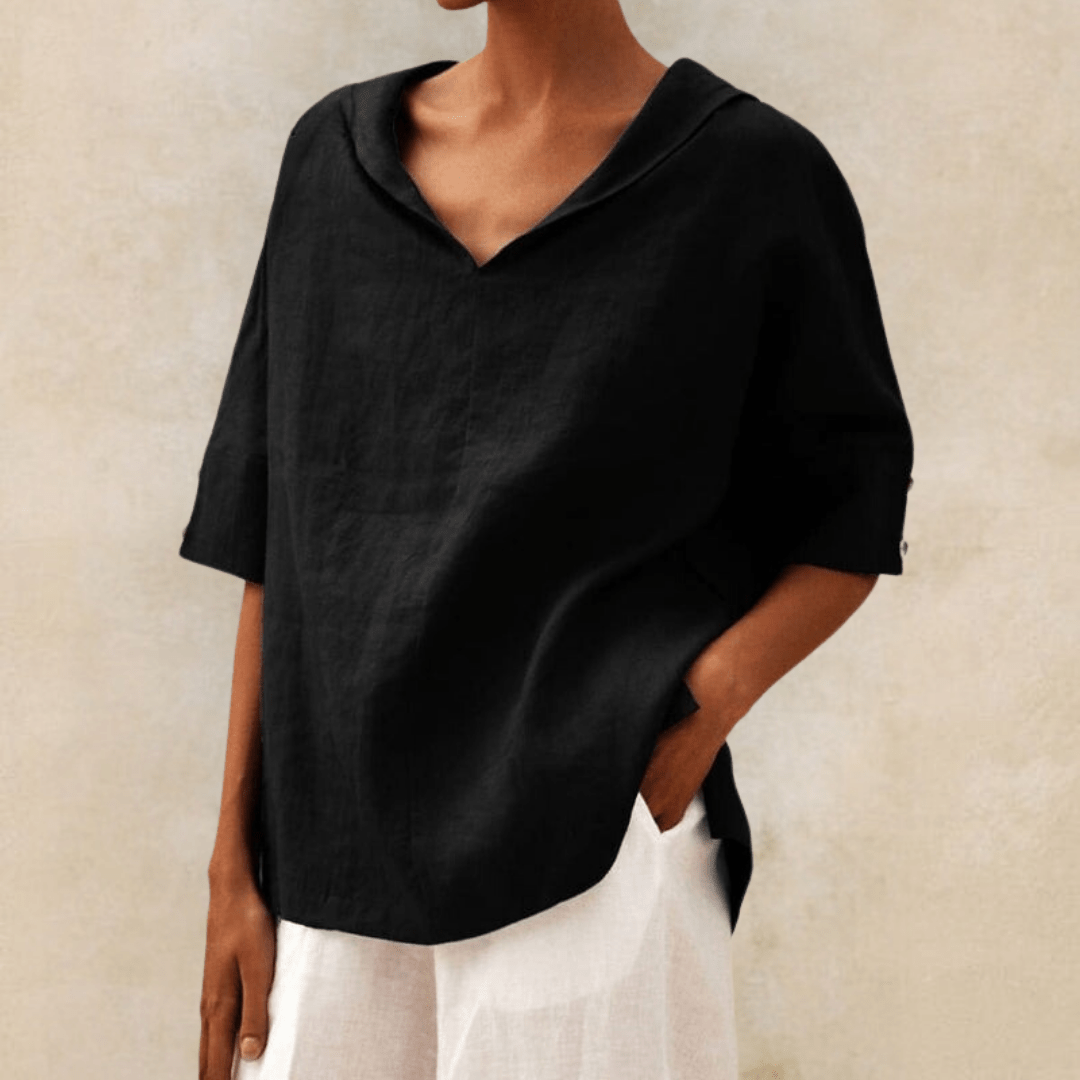 Kennedy | Linen V-Neck Hooded Tunic Top for Women