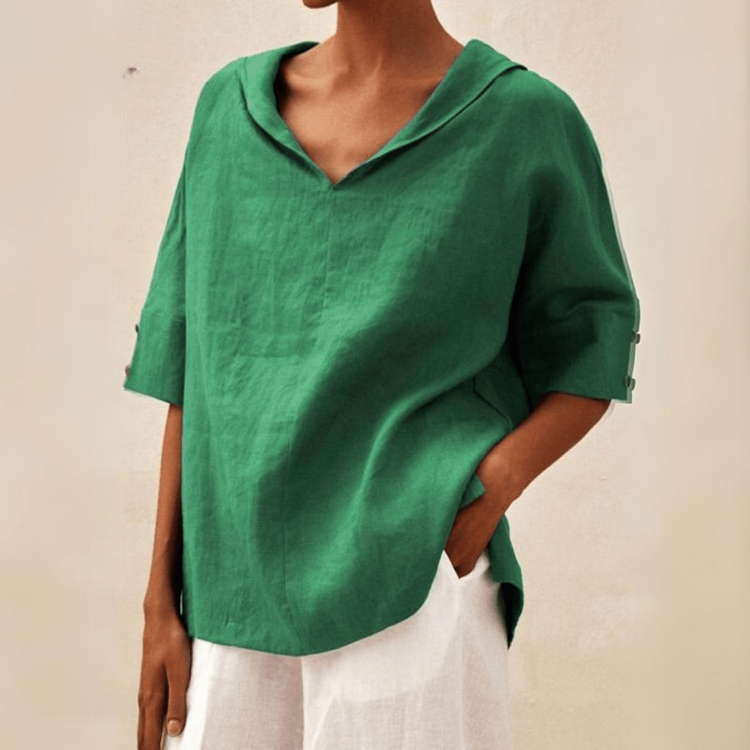 Kennedy | Linen V-Neck Hooded Tunic Top for Women