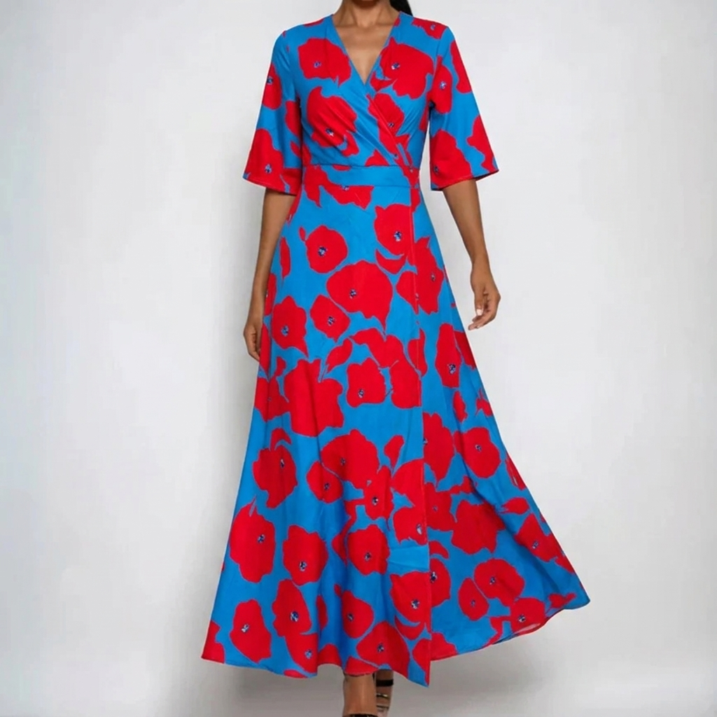 Greta | V-Neck Belted Floral Maxi Dress for Women