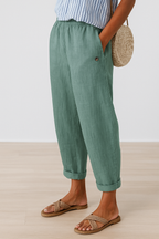 Rae | Straight Leg Linen Trousers with Side Pockets for Women