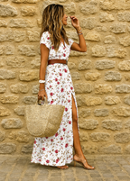 Penelope | Floral Maxi Dress with Short Sleeves and Belted Waist for Women
